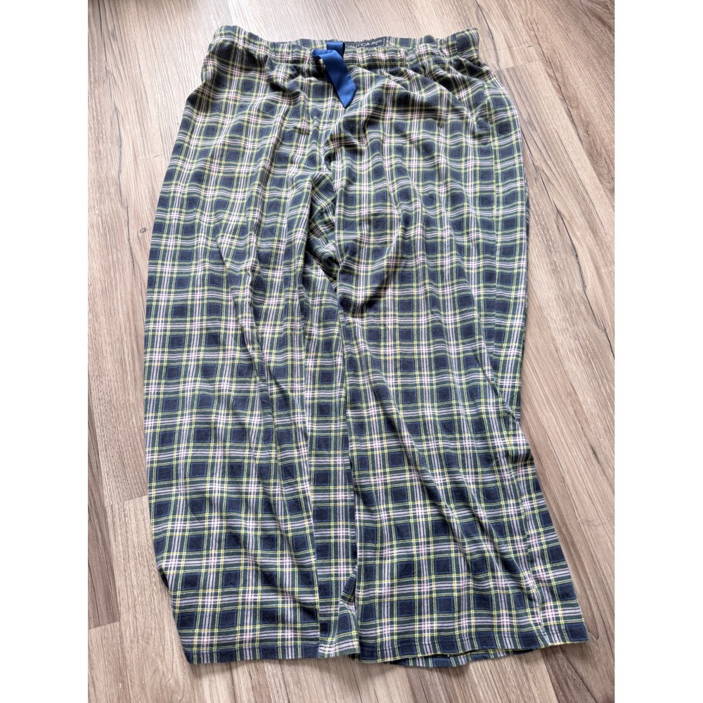 Nautica Sleepwear Mens Large Plaid Pajama Pants Blue Green Yellow Cotton Lounge